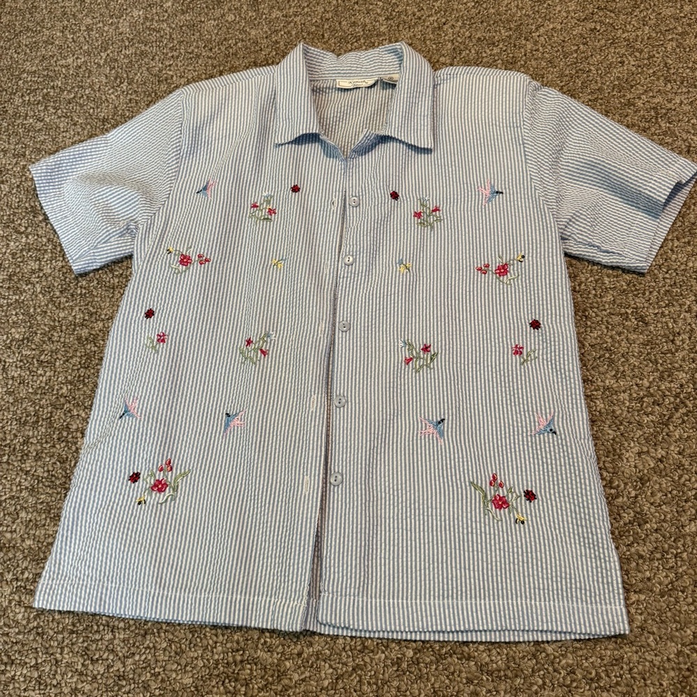 Striped Floral Embroidered Shirt